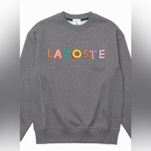 LACOSTE GREY UNISEX LIVE LOOSE FIT EMBROIDERED FLEECE SWEATSHIRT PULLOVER SIZE S